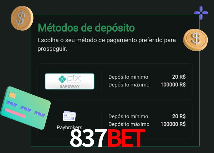 O cassino 837bet oferece uma grande variedade de métodos de pagamento